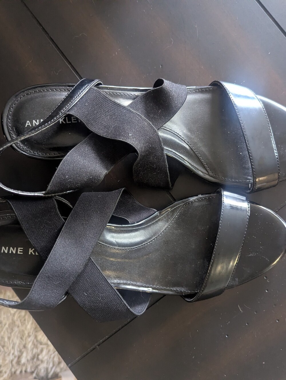 Anne Klein Black Crisscross Elastic Slide Sandals